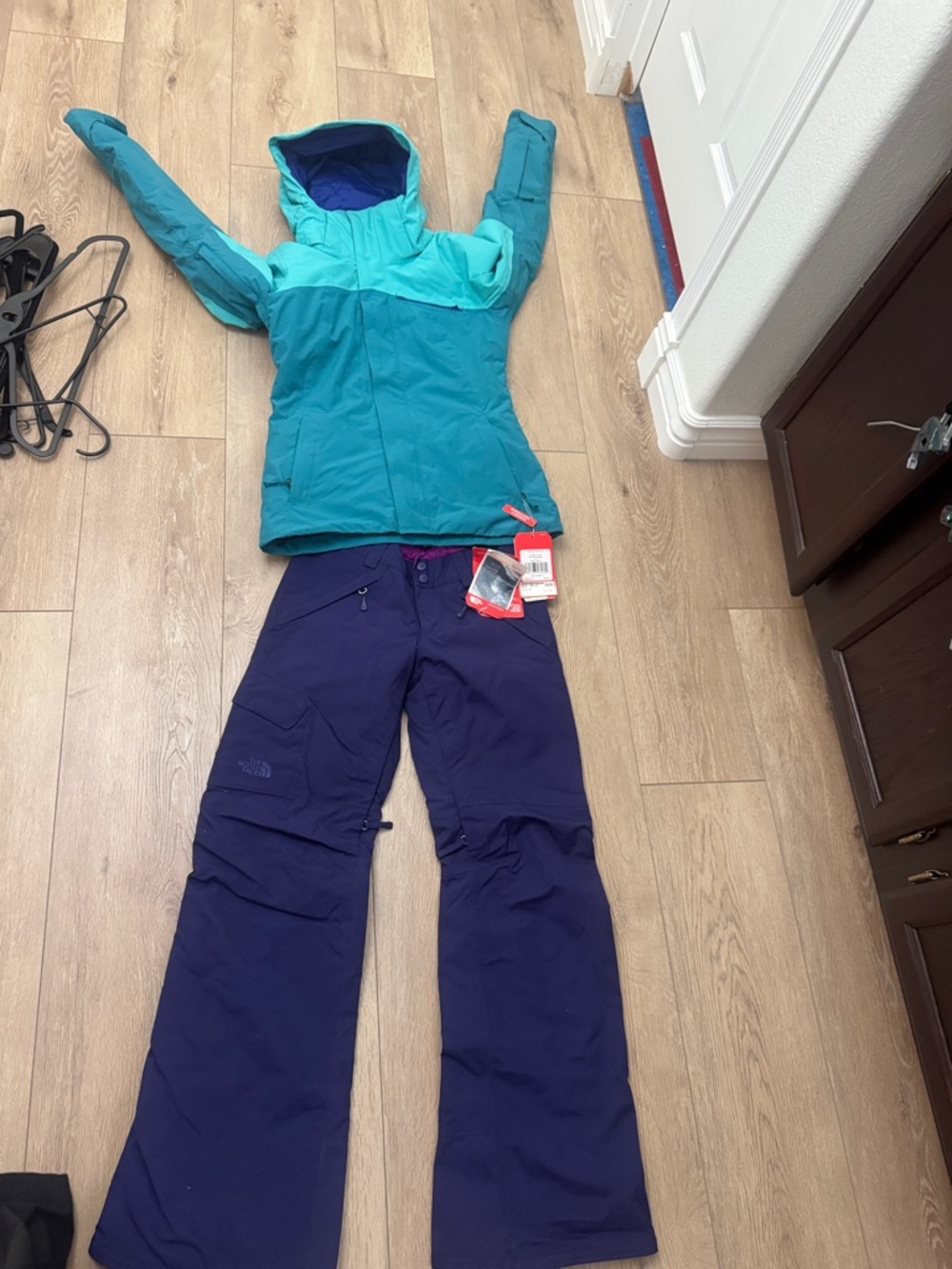 North Face Turquoise & Teal Ski Jacket with Purple Snow Pants